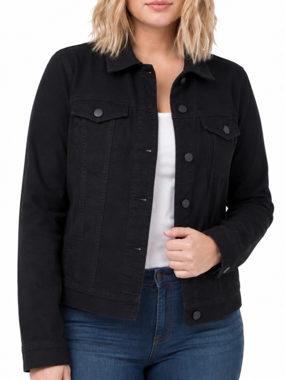 Liverpool Los Angeles Classic Powerflex Black Knit Jean Jacket Womens Size XXL